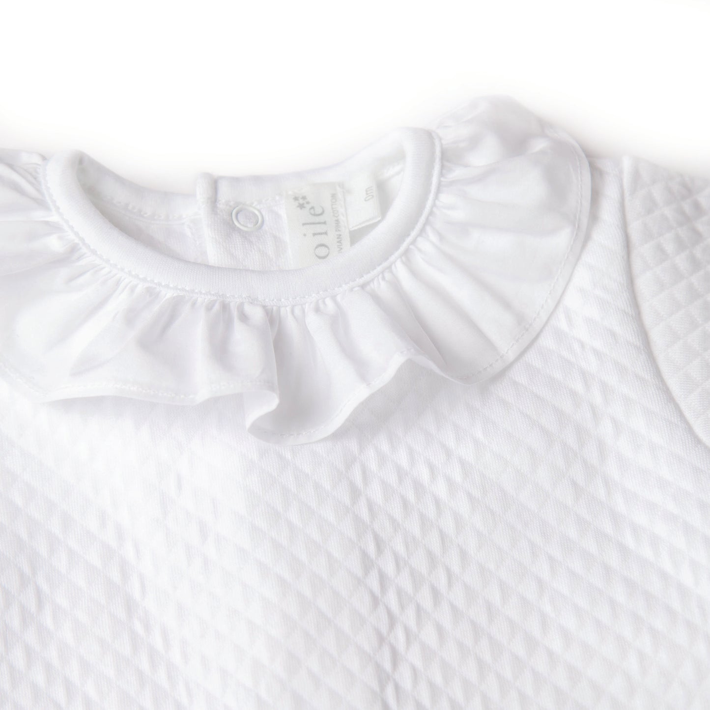 Quilted White Footie With Poplin Collar